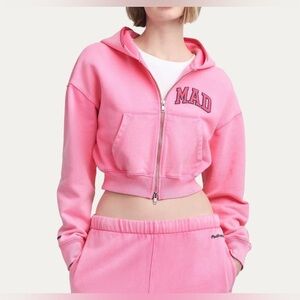 Mad Happy & GAP PINK FULL-ZIP Cropped Hoodie Sz Large BNWT